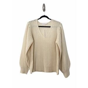 All In Favor Womens V Neck Pullover Sweater Long Sleeve Cream L Large